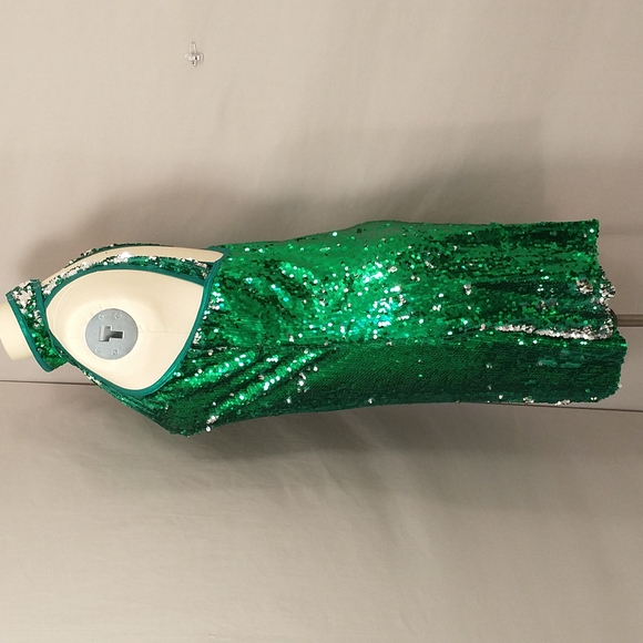 Sexy Emerald Green Sequin Mini Dress Dance Costume XXL Sparkley Bright USA Made - Picture 3 of 12